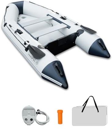 Hey Marina Schlauchboot Aufblasbares 3 m für 3–4 Personen – Wave, Motor geeignet, Freizeitboot, Paddelboot, Angelboot – Mit 2 Sitzbänken, Drop-Stitch-Boden, Paddel, Pumpe, Reparaturset & Tasche