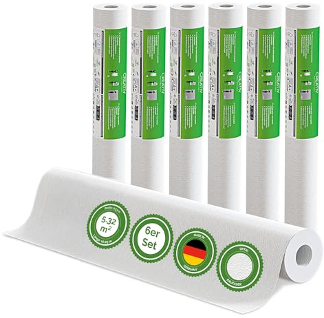 Veluxis Vliestapete Creative 6er-Set Raufaser – 10,05 m × 0,53 m | renoviervlies, überstreichbar, atmungsaktiv, Wandtapete Made in Germany I Veluxis ®
