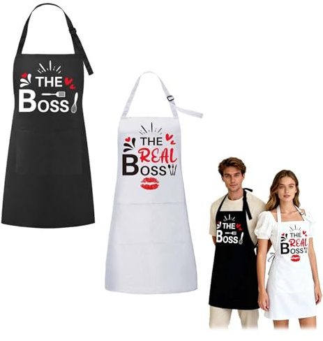 2 pezzi Grembiule da cucina, Grembiule da Uomo e Donna, Cuoco Grembiule, Grembiuli da cucina per uomo e donna, Grembiule Cucina Regolabile, Regolabile Apron, per coppia grembiuli da cucina con tasche