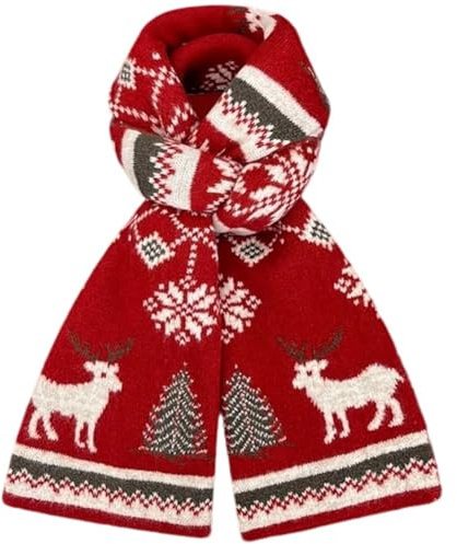 Abbdbd Roter Winter-strickschal Weihnachtsmotiv – Weihnachtsbaum, Rentier, Hirsch, Warmer Wollschal, Frauen Und Mädchen