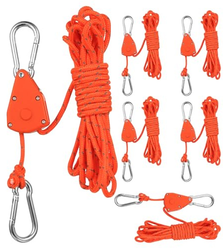 6 Pcs Haubans Réfléchissants pour Tentes, 4 mm x 4 m Corde a Cliquet Charge Lourde avec Tendeur, Corde à Cliquet avec Crochet Réglables pour Lampes de Culture Camping Intérieur Extérieur