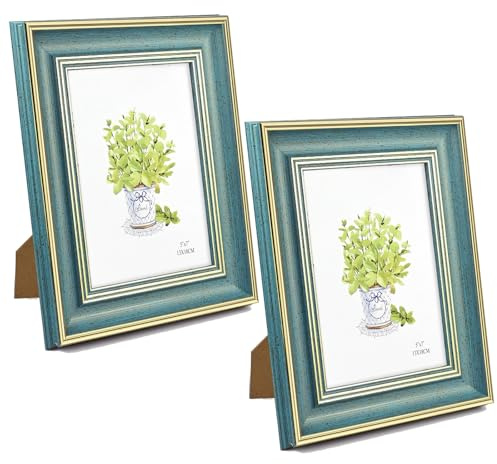 2er Set Vintage Bilderrahmen, 13x18cm Holzrahmen, Fotorahmen für Tisch Wand, Bunte Bilderrahmen Antike Shabby Fotorahmen Deko für Family Freund Hochzeit Weihnachten Thanksgiving Geburtstage(Grün)