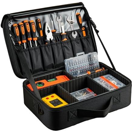 GREENSAPPIRE Tool Bag Organiser with Adjustable Dividers Large Portable Tool Storage Case with Multi-Pockets, Wide Opening & Shoulder Strap Tool Kit Bag for DIY, Electricians （Tools not Included）