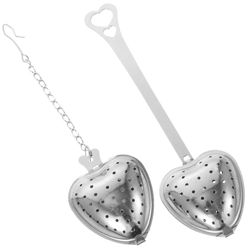 NUOBESTY Heart-Shaped Stainless Steel Tea Infuser Set 2Pcs with Chain Loose Leaf Tea Strainers and Cooking Spice Balls Suitable for Brewing and Coffee Accessories in Kitchen