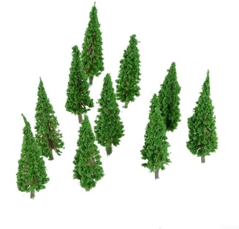 Lot de 50 arbres miniatures pour HO OO - Pour modélisme de train et de chemin de fer - Accessoires de paysage - Accessoires de paysage réalistes - Feuillage vert marron - Troncs de 6,5 cm