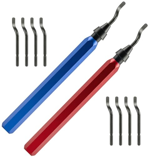 2 Pcs Deburring Tool, 2 Metal Handle Hands with Replacement 10 Pcs BS1010 High Speed Steel Blades, Copper Pipe Deburring Tools for 3D Printing, Plastic, Metal, Aluminium, PVC, Steel