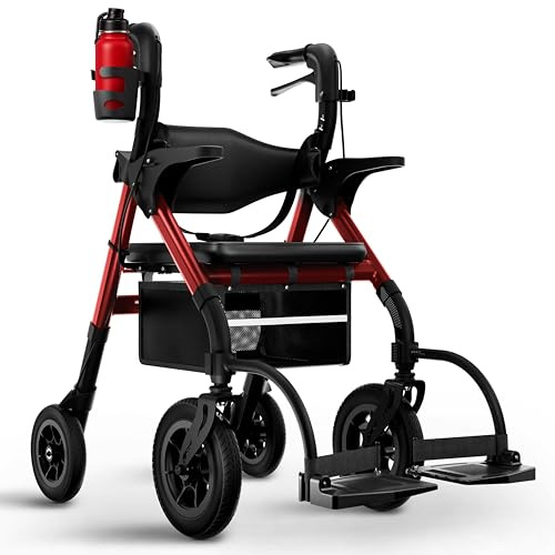 WALCORA 2 in 1 Rollstuhl Rollator Faltbar und Leicht mit Sitz – NEUHEIT 2026 – Gehhilfe für Senioren Outdoor & Indoor Wohnung – Klappbar Gummireifen Leichtgewicht Gehwagen Walker Wheelchair Kaufen