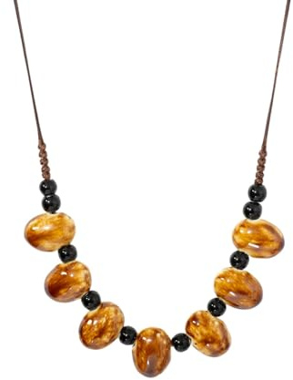 Collier pour homme en céramique avec pendentif en forme de haricot d'ambre fait à la main - Bijoux vintage réglables pour femme