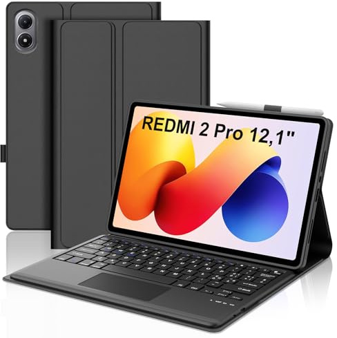 Occtingkind Custodia con Tastiera Bluetooth per Xiaomi Redmi Pad 2 Pro & Poco Pad M1 (2025) 12,1, Italiano QWERTY, Senza Retroilluminazione e con Touchpad, Nero