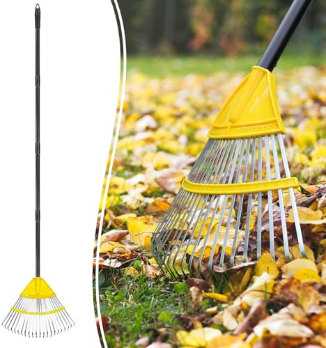Colwelt Garden Rake for Leaves 183CM, 22 Tines Rake For Gardening with 44CM Wide Head, Leaf Rakes For Lawns with Long Handle, Leaves Rake for Shrub, Grass, Debris, Pine Needles, Gentle On Lawn Garden