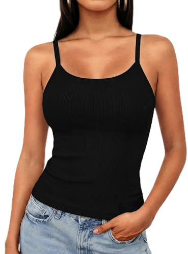 Aottori Vest Tops Women UK Spaghetti Straps Ribbed Camisole | Ladies Cami, Sleeveless Shirt, Summer, Scoop Neck, Basic Tanktop, Fitted, Backless, Undershirt, Casual, Stretch, Layer