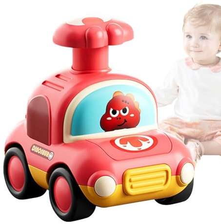 Giocattolo da spingere per bambini piccoli | I bambini premono sul veicolo, design dei cartoni animati, piccola macchina con fischietto per bambini, piccola macchina a spinta PA