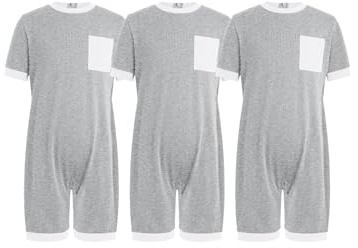 Xnihocha 3 st unisex pojkar overall anti-klänning sparkbyxor för funktionshindrade patienter hälsopyjamas av bomull med dragkedja på baksidan 110–170, GRÅ, 158-164