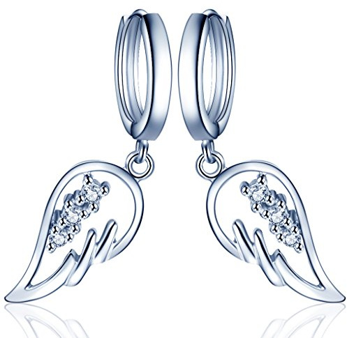 Yumilok Engelsflügel 925 Sterling Silber Zirkonia Ohrhänger Creolen Ohrringe Hypoallergen Ohrschmuck für Damen Frauen Mädchen
