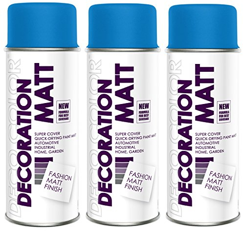 Deco Color 3er Sparpack DC Lackspray matt 400ml nach RAL freie Farbauswahl (3 Dosen in himmelblau MATT RAL 5015)