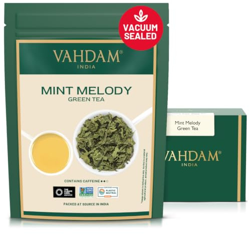 VAHDAM, hojas sueltas de té verde menta (50+ tazas) | | Té de menta con hojas de té verde puro | TAZA REFRESCANTE | Preparar como té caliente o té helado | 100gr
