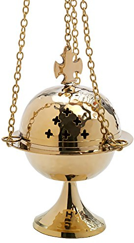 NKlaus Rauchfass aus Messing mit Kreuz und Kette 52cm, Gold, 1 Stück | Höhe: 15cm; Durchmesser: 11cm; Gewicht: 0,7kg