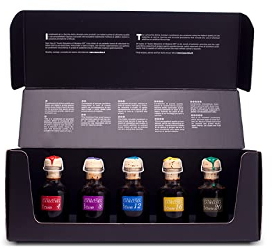 La Secchia - Verkostungsbox mit 5 Sorten Balsamico Essig aus Modena ggA, Mit Verschiedenen Alterungen, 5 Flaschen à 50 ml, Balsamic Vinegar IGP Handgefertigt in Italien