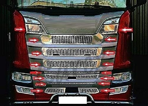 24/7 AUTO 10-teiliges Set Frontgrill-Netzabdeckungen aus poliertem Edelstahl, Dekoration für Next Gen S 2016+ mit Tagfahrlicht