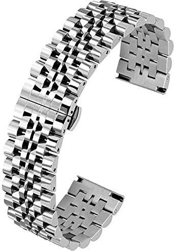 Kai Tian Flexibles Armband Poliert 7 Reihen 20mm 22mm Edelstahl Uhrenarmband Schnellverschluss Metall Armband Faltschließe Schwarz Silber Blau Gold Roségold