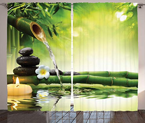 ABAKUHAUS terme Tenda, La meditazione Pietre di bambù, Casa Arredamento Elemento Distintivo Due Pannelli Set, 280 x 225 cm, Verde mela