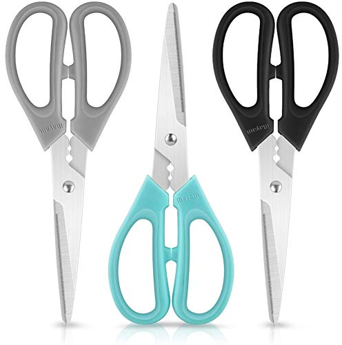 Kitchen Shears Scissors, iBayam 3-Color Stainless Steel Dishwasher Safe Food Scissors for Herbs Chicken Meat Poultry Fish BBQ, 8 Inch Utility Cooking Scissors for Women Men with Small Hands
