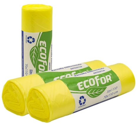 Virsus 350 Sacchi Spazzatura misura 70x110 cm Colore GIALLO con capacità 110 Litri sacchetti per immondizia per raccolta differenziata