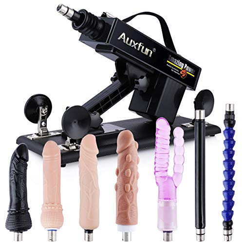 Auxfun Fickmaschine mit Dildos,3XLR-Stecker Sexmaschine Frauen Männer und Paare mit 7 Aufsätze,Geschwindigkeit Einstellbar Love Machine Tragbares Dildo Maschine,Sexspielzeug