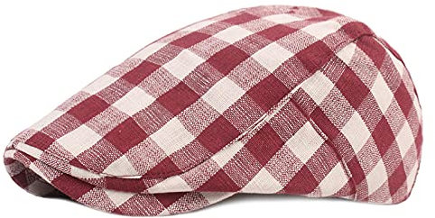 WQZYY&ASDCD Barett Cap Baskenmütze Schirmmütze Mode Lässige Schirmmütze Damen Retro Plaid Barett Herren Jugend Einfache Mütze-Rot_55-60Cm
