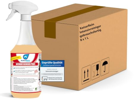 KaiserRein Intensivreiniger Küchenreiniger - Profi Fettlöser Spray 8x 1L - Entfernt effektiv Fett und hartnäckige Verschmutzungen in der Küche, Gastronomie, Grill, Oberflächen