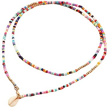 LEEQBCR 1pcs Boho-Halskette, goldfarben, Seashll-Halsketten, Perlen-Schicht-Halskette, Schmuck-Zubehör für Frauen und Mädchen