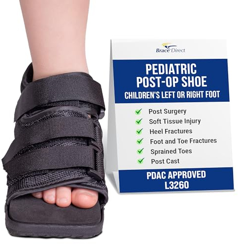 Brace Align Pediatric Post Op Shoe for Children – Adjustable Recovery Shoe for Kids with Square Toe and Rocker Sole for After Surgery Protection of Broken Toes or Foot Injuries L3260 (XS - Kids
