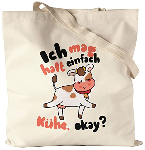 Hey!Print Ich Mag Kühe Jutebeutel Stoffbeutel Canvas Kuh-Fans Kuh-Liebhaber Milchkuh Landwirt Geschenkidee
