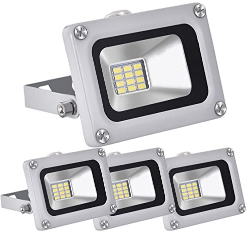 BiiKoon Lot de 4 projecteurs LED 10 W 12 V CC IP65 étanche 6500 K Blanc froid 800 lm Pour jardin, garage, portail, cour, voiture