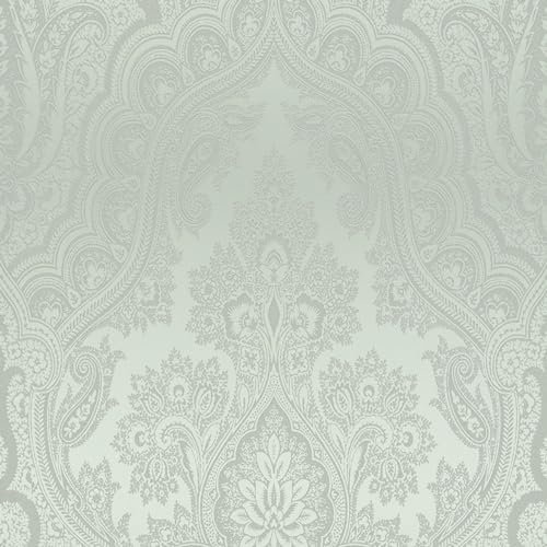 Profhome 387081-GU Non woven-tapet paisley glittrande mönster matt bakgrund färg grön silver mint grön 5,33 m2
