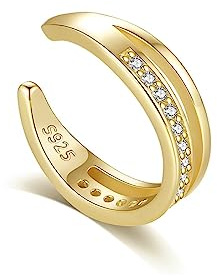 Bellitia Jewelry CZ Diamant Ohrstulpe 925 Sterling Silber Vergoldet Ear Cuff Zirkonia Ohr Manschette für Damen Mädchen Helix Knorpel Ohrclips Nicht Durchbohrte Ohrringe
