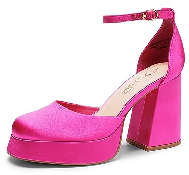 DREAM PAIRS Scarpe Tacco Plateau Donna,Rosa Caldo-Satinato,39