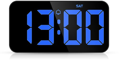 ORIA Digitale Wanduhr, LED Wandwecker 10,8 Große Anzeige, Datum, Zeitgedächtnis, Alarmen, 5 Einstellbare Helligkeit, 2M DC-USB Kabel (kein Adapter), für Zuhause Schlafzimmer Büro - Blau