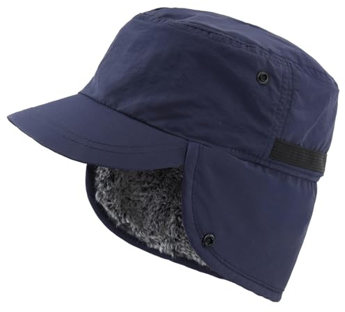 Decentron Men's Winter Hat with Visor Cadet Cap with Earflaps Faux Fur Trapper Hat Water Repellent Outdoor Dad Hat
