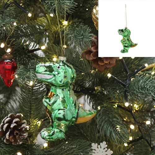 Baumschmuck aus Glas mundgeblasen und handbemalt - Baumhänger - Weihnachtshänger - Christbaumschmuck - Weihnachtsbaumschmuck (Dinosaurier Glitzer)