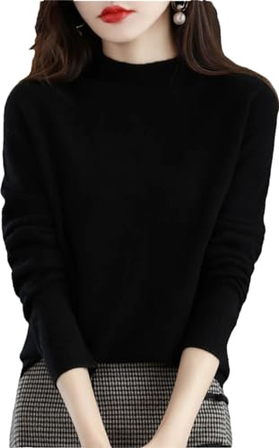 Zozogag Dam merinoull kashmir stickad tröja polokrage långärmad pullover jumper toppar, Svart, XXL