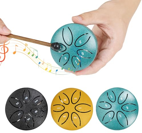 Realtopdo Tongue Drum Steel Tongue Drum 3 Zoll Stahlzungen 6 Töne Zungentrommel Pan Drum Percussion Steel Instrument Handpan Steel mit Schlägeln Meditation Yoga Klangheilung (Gruen)