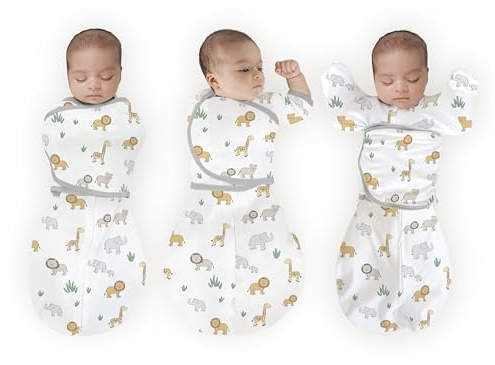 Amazing Baby 6-in-1 Omni Pucksack Baby, Pucktuch & Puckschlafsack 0–3 Monate, Baby Schlafsack für Neugeborene mit Arme-nach-Oben-Ärmeln, Small (2.7-6.4 kg), On Safari