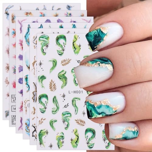 JMEOWIO 10 Sheets Marble French Tip Nail Art Stickers Decals Self-Adhesive Leaves Nail Supplies Nail Art Design Decoration Accessories