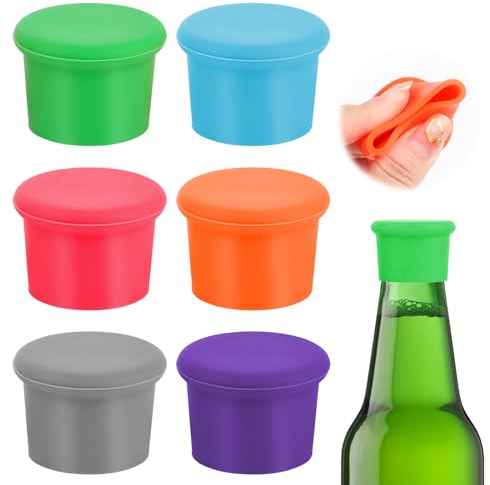 6 tappi per bottiglie in silicone, tappi per bottiglie di birra, riutilizzabili, per vino, champagne, birra, bevande gassate