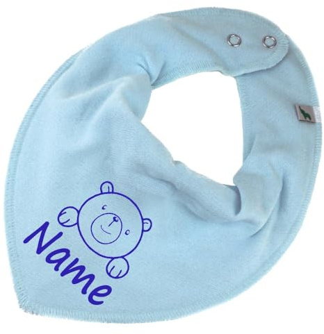 Elefantasie HALSTUCH Bär mit Name oder Text personalisiert für Baby oder Kind aus Baumwolle in Einheitsgröße hellblau