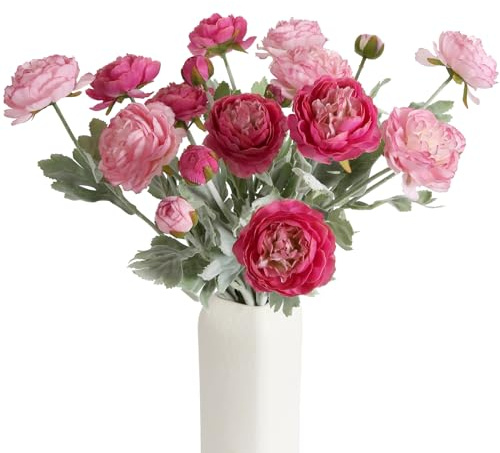 IPOPU Fake Peonies Artificial Ranunculus Flowers 6pcs 18Heads Pink Flowers Combo Hot Pink Silk Flowers 20.47 Artificial Flowers Bulk for Faux Floral Arrangements Home Table Decor (Multi-Pink)