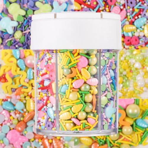 Easter Sugar Sprinkles, 6-in-1 Easter Bunny Carrot Egg Candy Sprinkles Edible Pastel Sprinkle Mix Baking Cake Decorations for Easter Party Wedding Anniversary Cake Dessert Decor