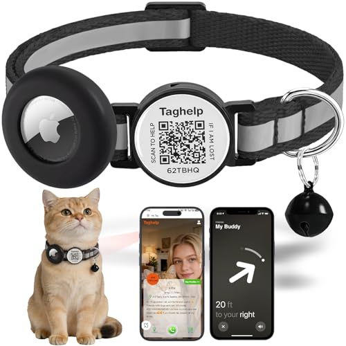 Airtag Katzenhalsband mit QR-Code-Namensschild, reflektierendes Katzenhalsband, Airtag-Halter mit Glöckchen, personalisierbar, Ultra-langlebig, verstellbar, Schnellverschluss, passend für die meisten
