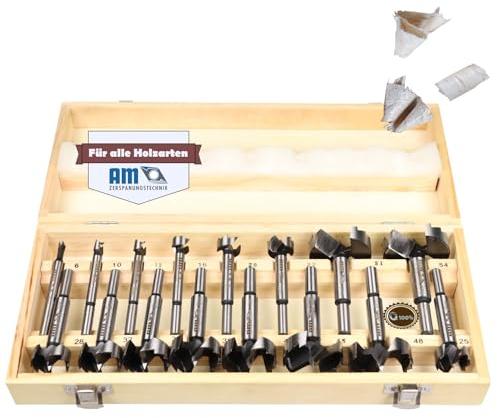 AM-Zerspanungstechnik Forstnerbohrer Set Ø6-54mm | Professionelles Holzbohrer Set 16tlg. | Topfbohrer Holz | Astlochbohrer | Forsterbohrerset